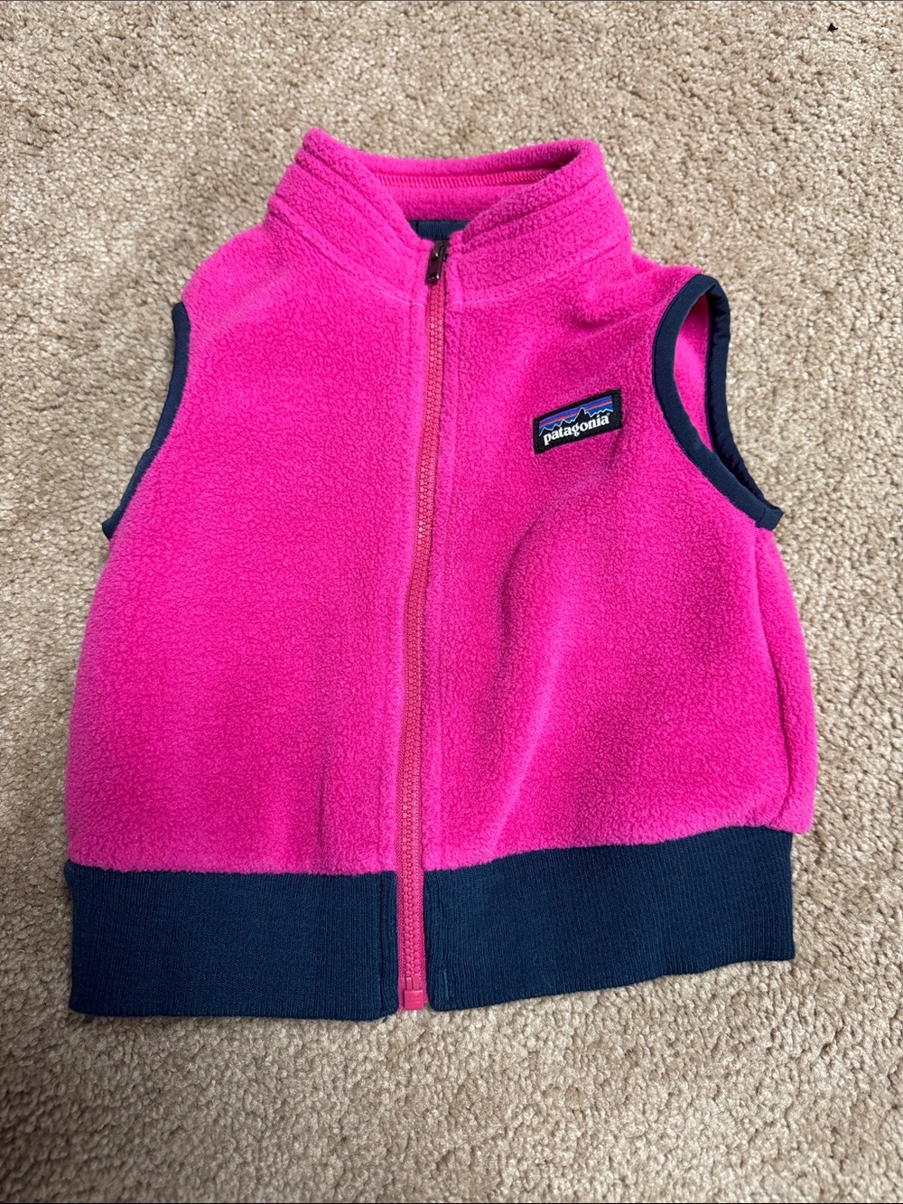 Patagonia Hot Pink Fleece Vest with Navy Accents